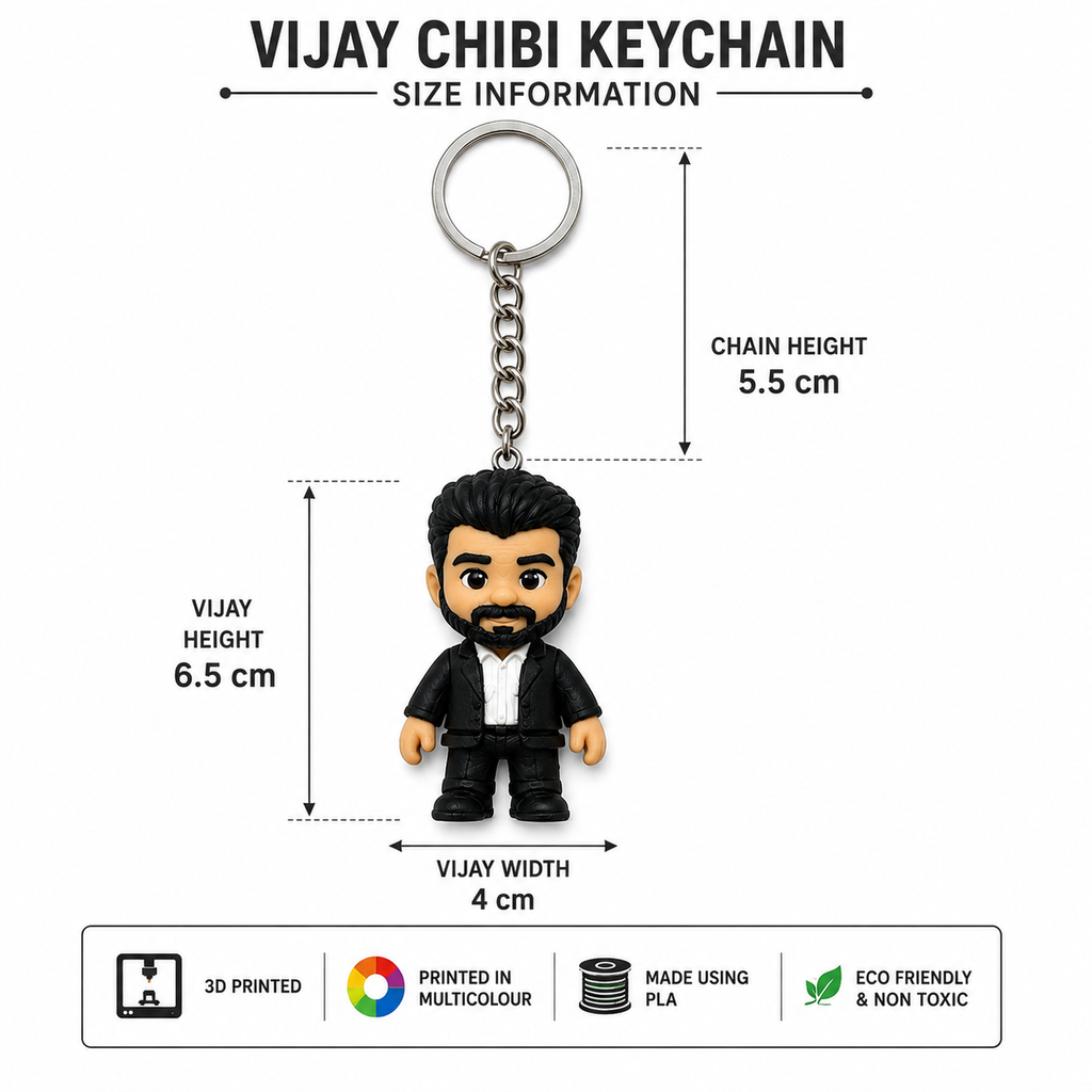 Thalapathy Vijay Chibi Keychain – 3D Printed Multicolour PLA Collectible