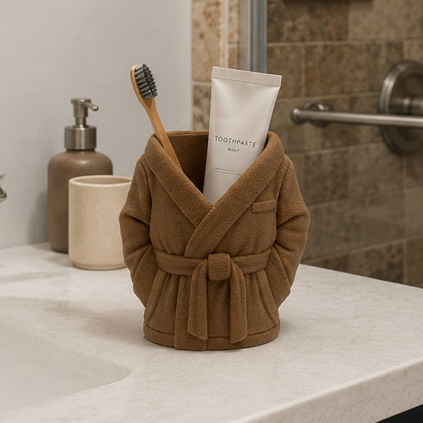 Cozy Bathrobe Toothbrush & Toothpaste Holder | Cute Bathroom Organizer