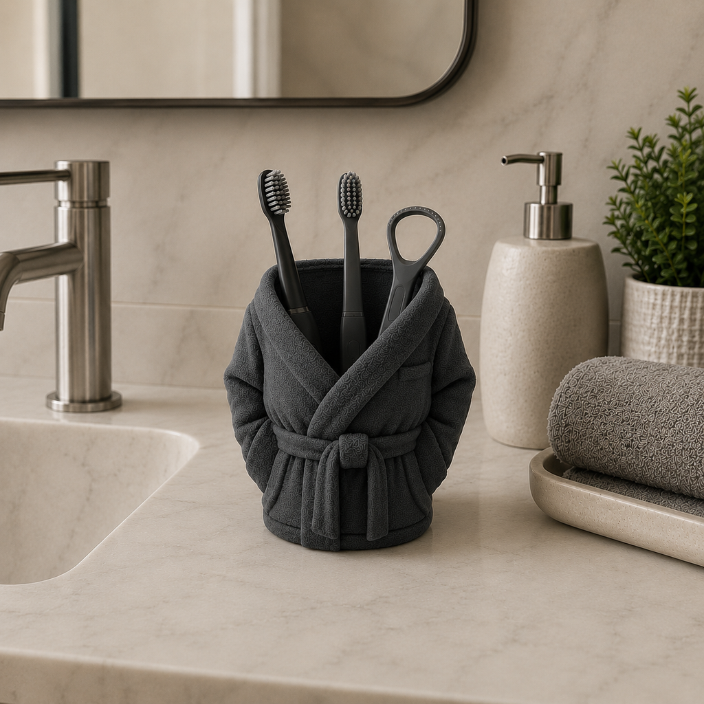 Cozy Bathrobe Toothbrush & Toothpaste Holder | Cute Bathroom Organizer