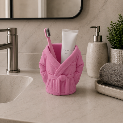 Cozy Bathrobe Toothbrush & Toothpaste Holder | Cute Bathroom Organizer