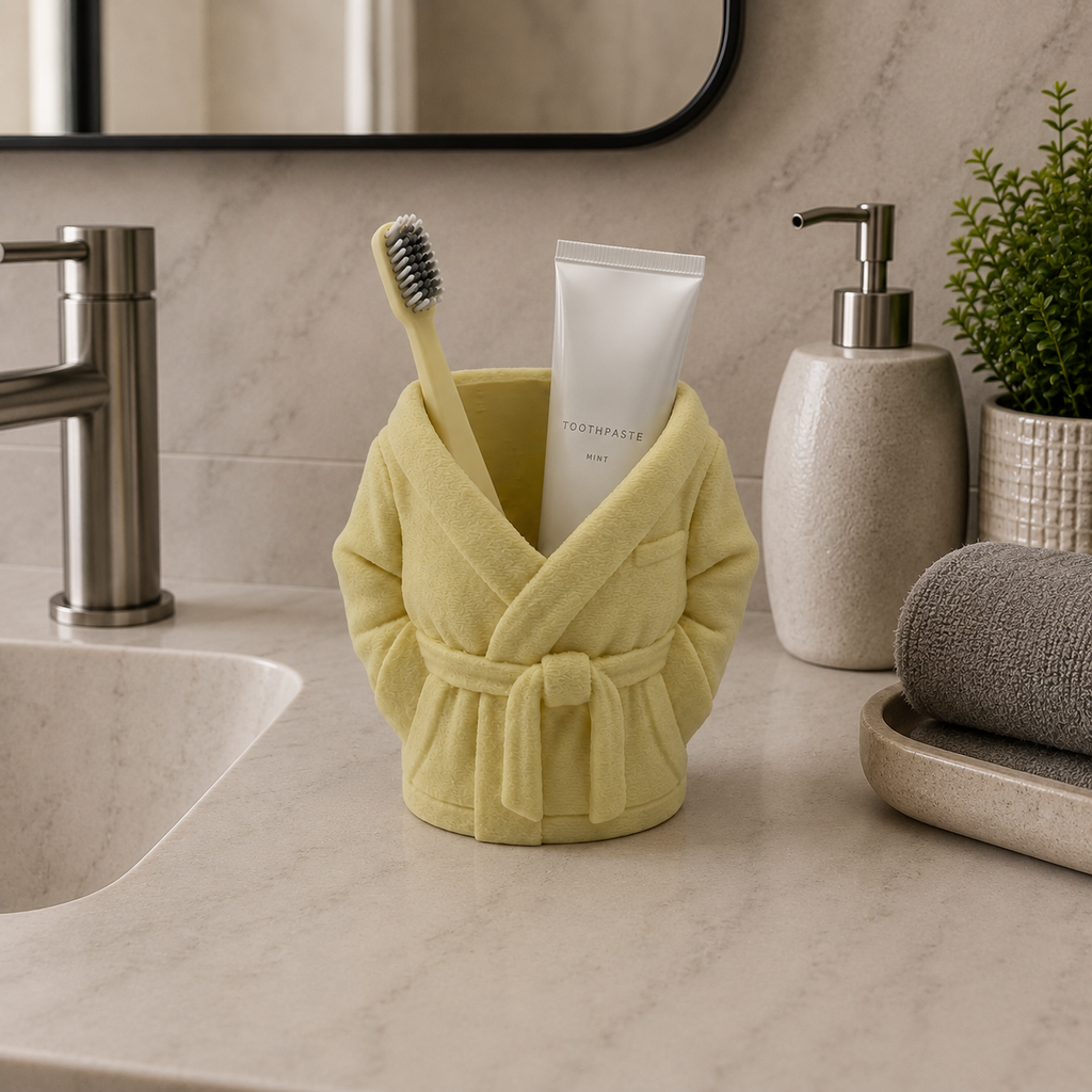 Cozy Bathrobe Toothbrush & Toothpaste Holder | Cute Bathroom Organizer
