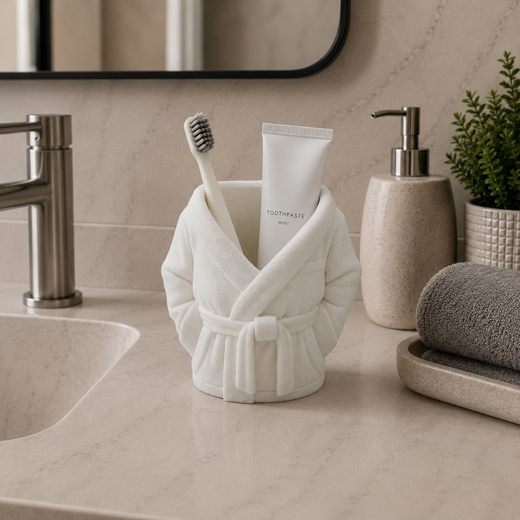 Cozy Bathrobe Toothbrush & Toothpaste Holder | Cute Bathroom Organizer