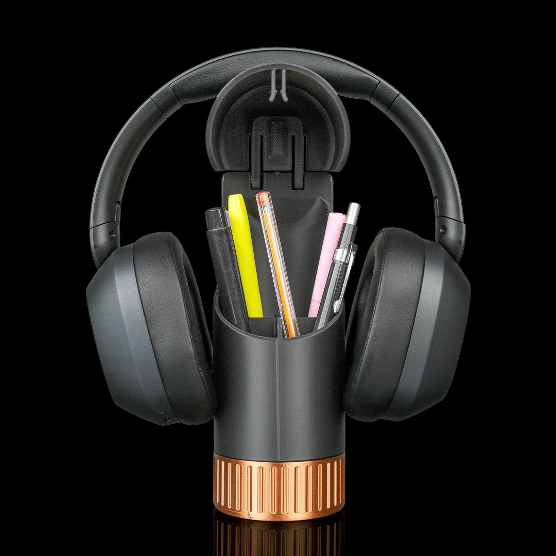 Headphone Stand with Pen Holder & Hidden Storage Compartment – Modern Desk Organizer for Office, Gaming & Study Setup