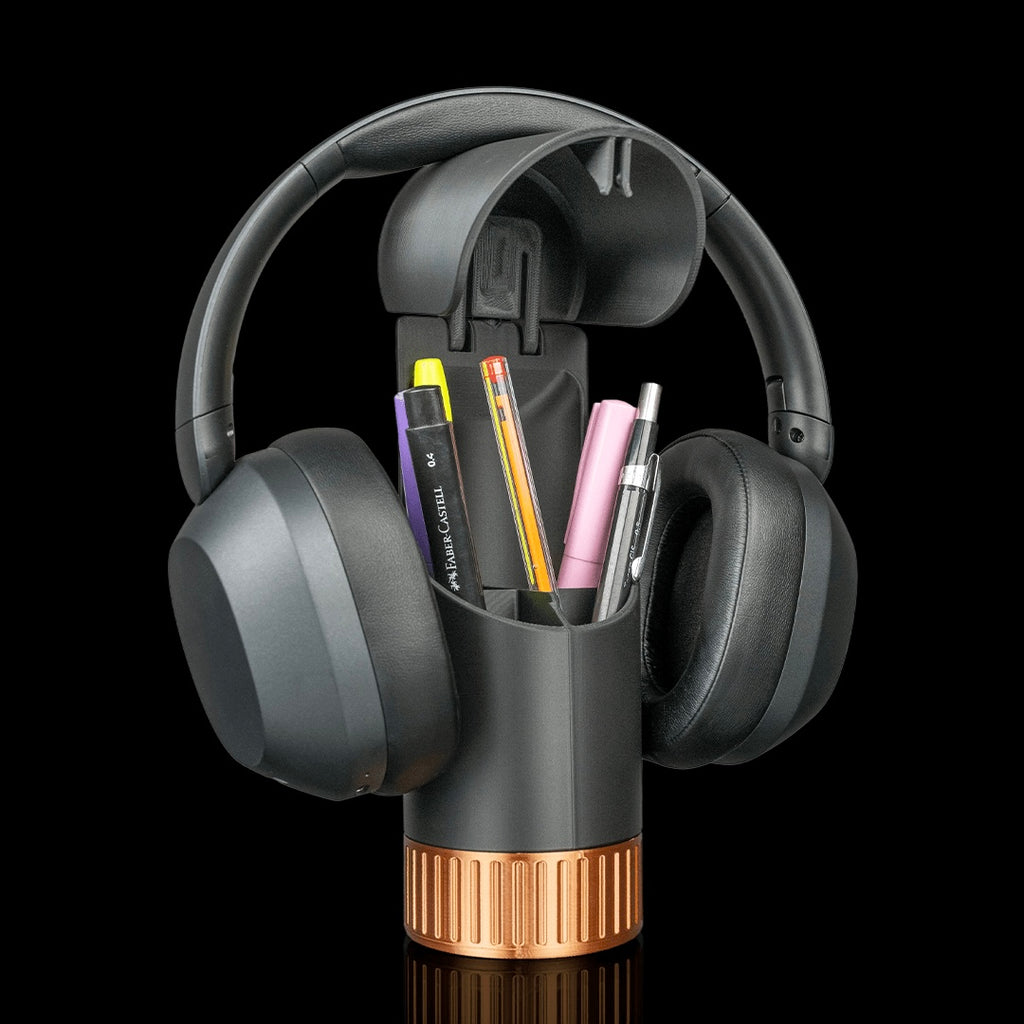 Headphone Stand with Pen Holder & Hidden Storage Compartment – Modern Desk Organizer for Office, Gaming & Study Setup