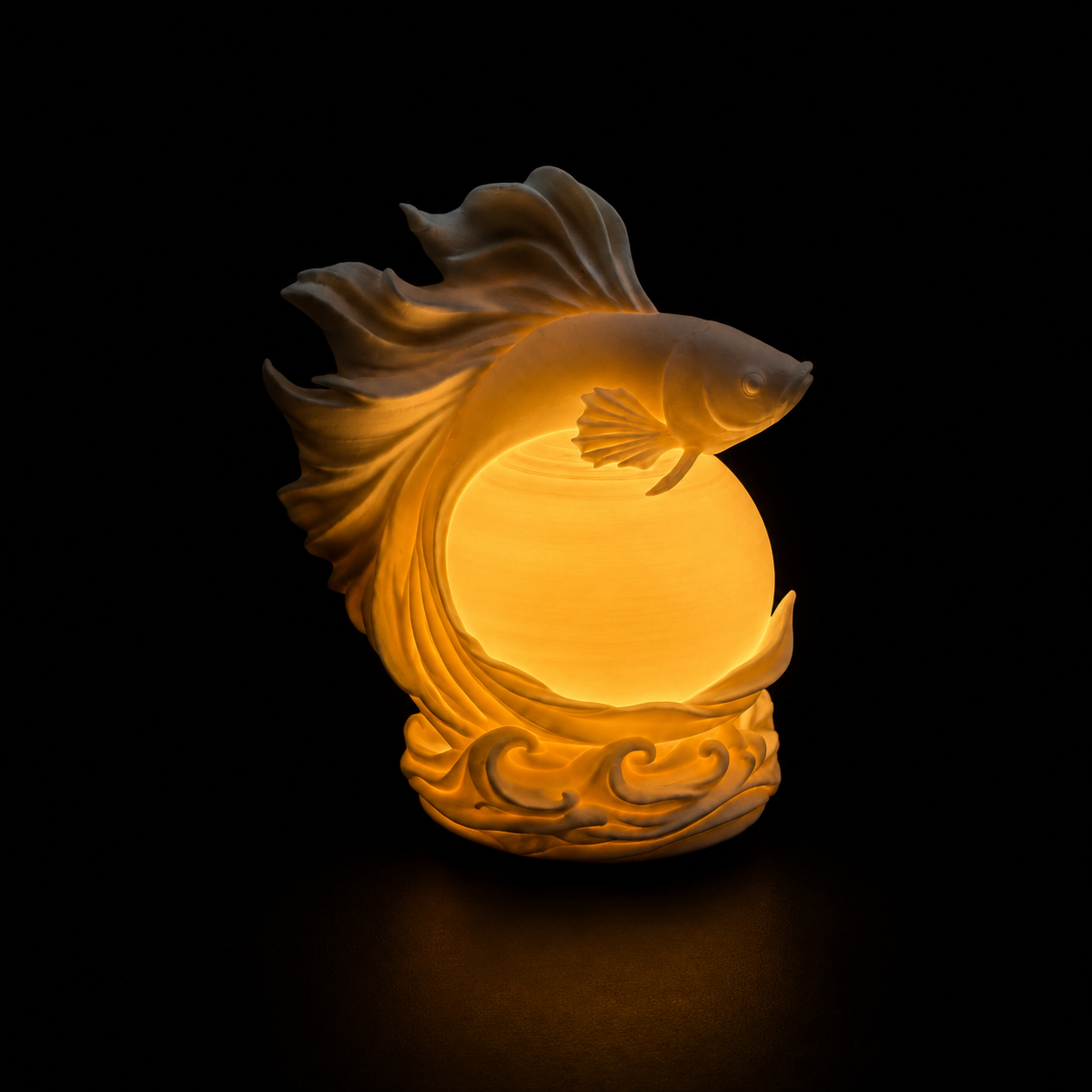 Betta Fish Moon Lamp – 3D Printed LED Night Light | Warm Ambient Bedside Lamp | Modern Home Decor | Unique Gift