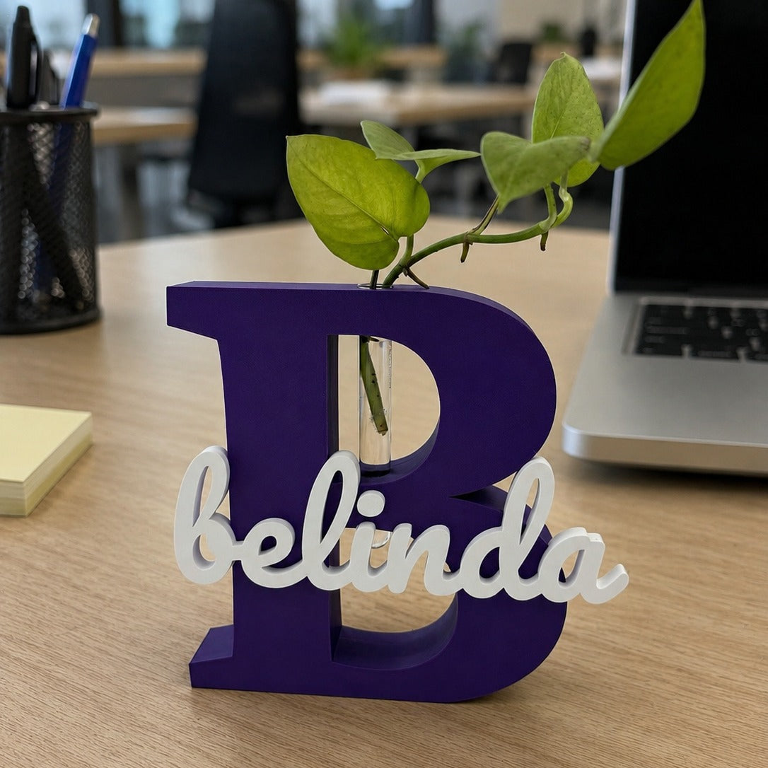 Personalized Initial Letter Vase with Custom Name - 3D Printed Monogram Flower Holder | Personalized Gift | Home & Office Décor