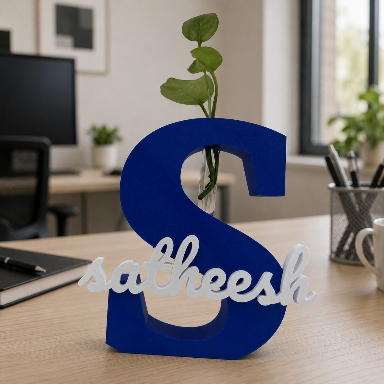 Personalized Initial Letter Vase with Custom Name - 3D Printed Monogram Flower Holder | Personalized Gift | Home & Office Décor