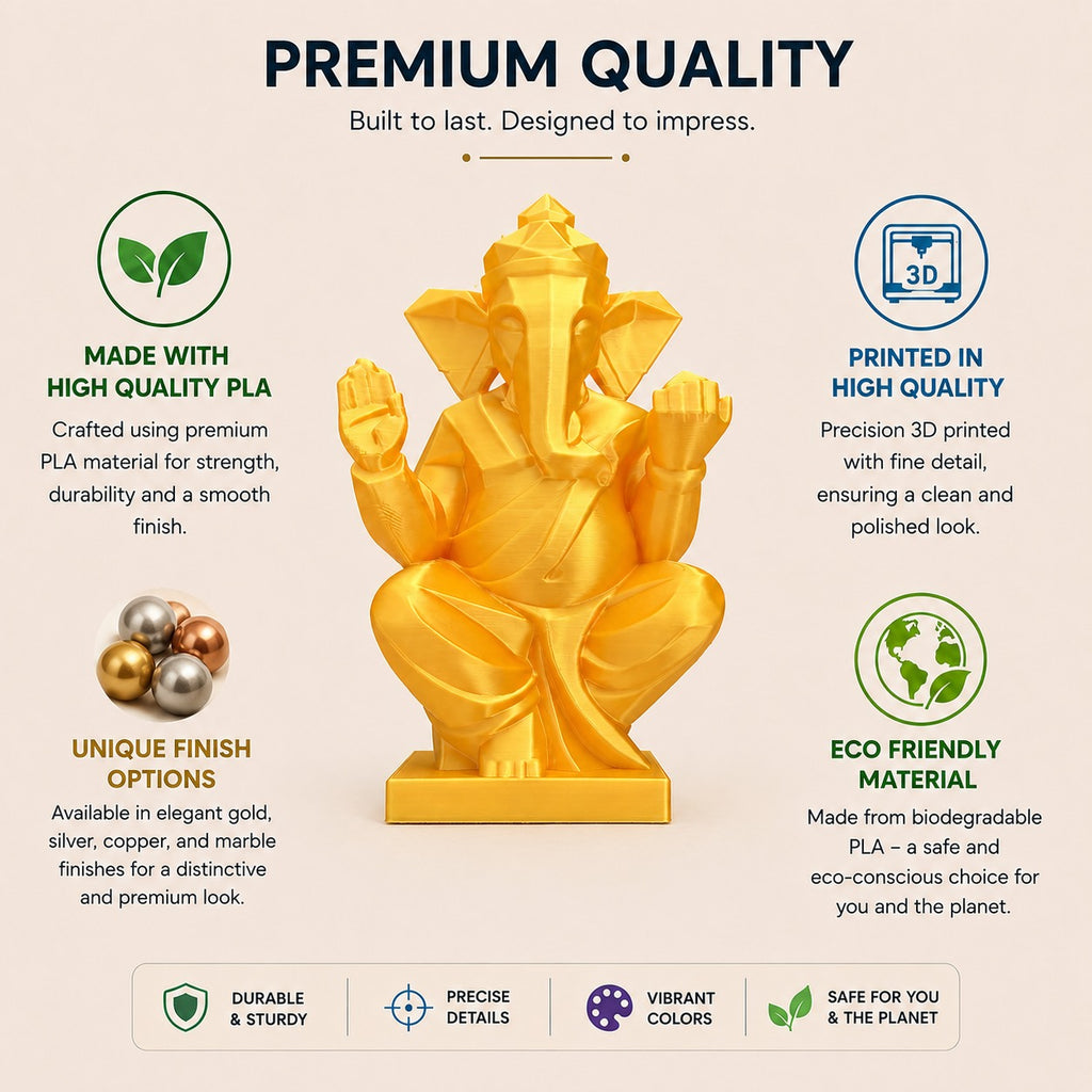 Low Poly Ganesha Statue | Modern Geometric Lord Ganesha Decor | 3D Printed Spiritual Home & Office Decoration