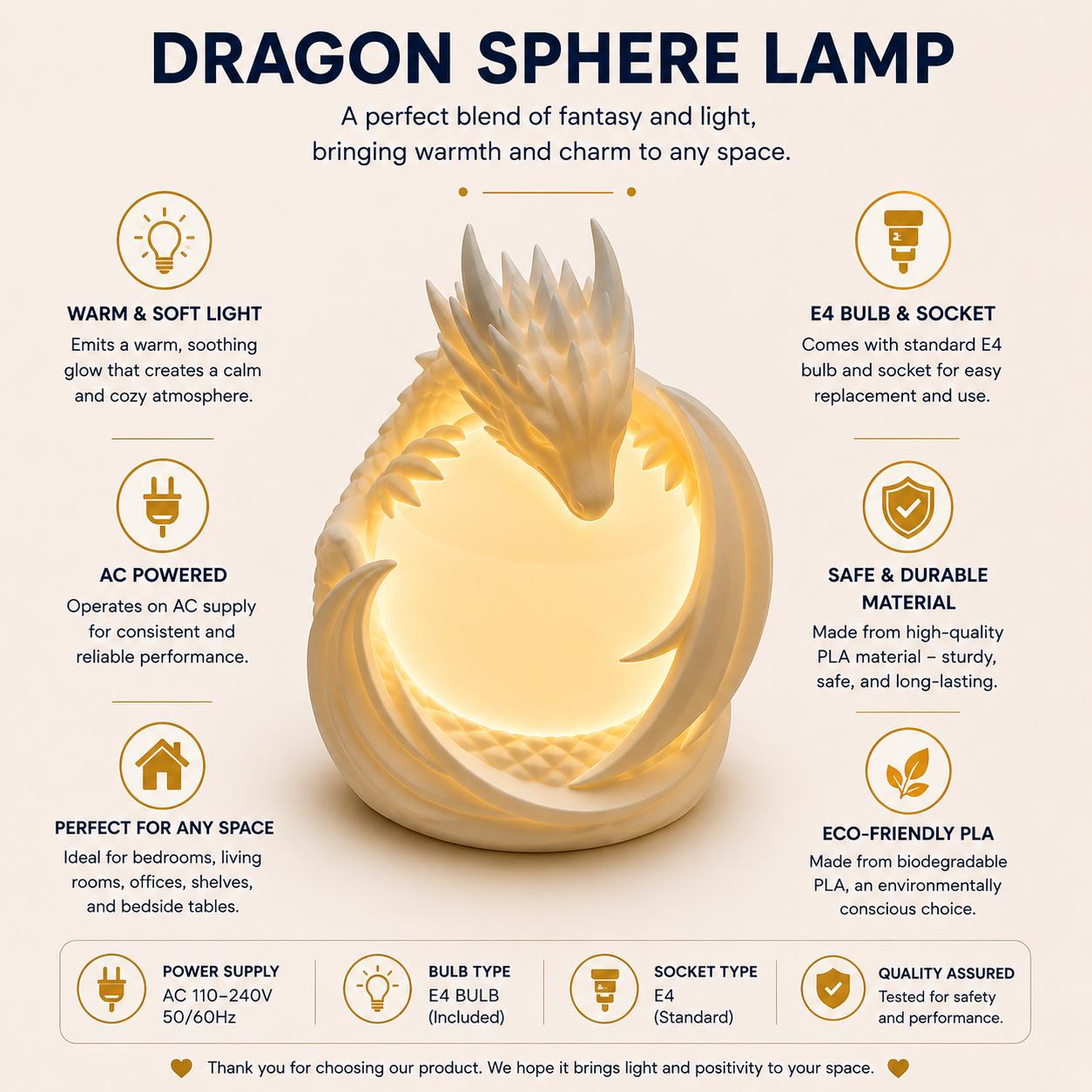 Dragon Sphere Lamp – Fantasy Dragon Night Light with Warm Ambient Glow