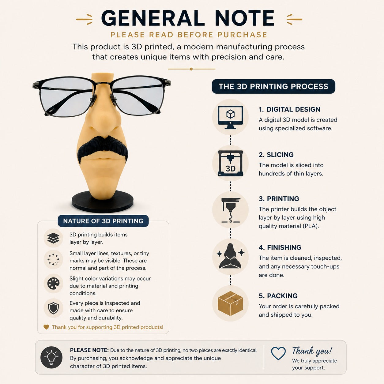 Funny Nose Eyeglass Holder Stand – Male & Female Specs Holder | Desk Organizer for Glasses | 3D Printed Eyewear Stand