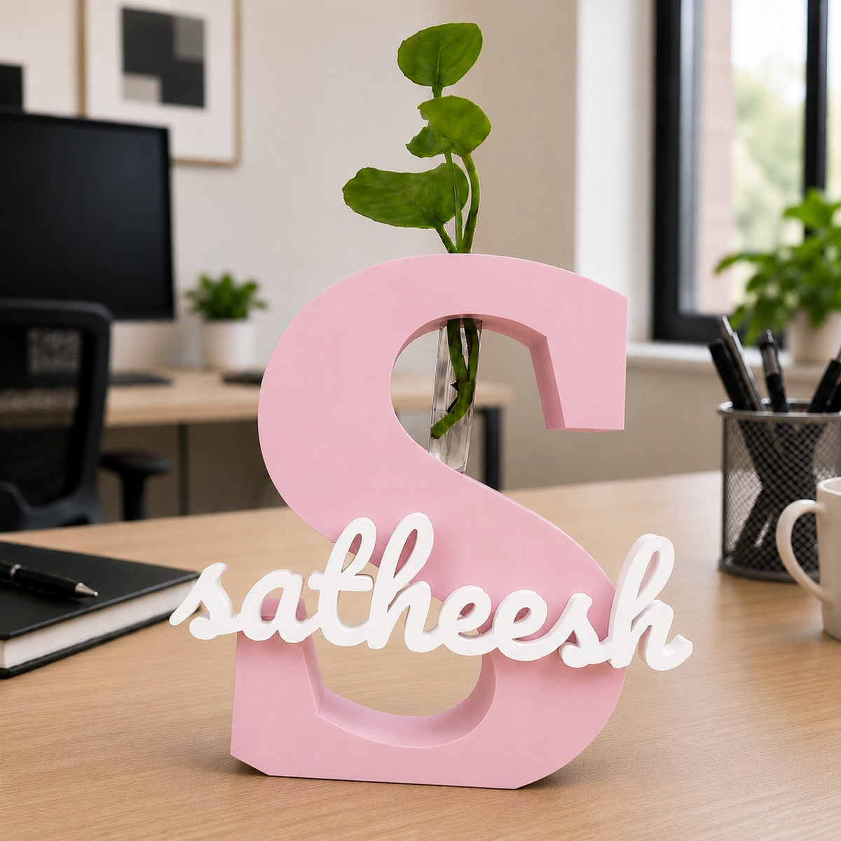Personalized Initial Letter Vase with Custom Name - Personalized Gift | Home & Office Décor