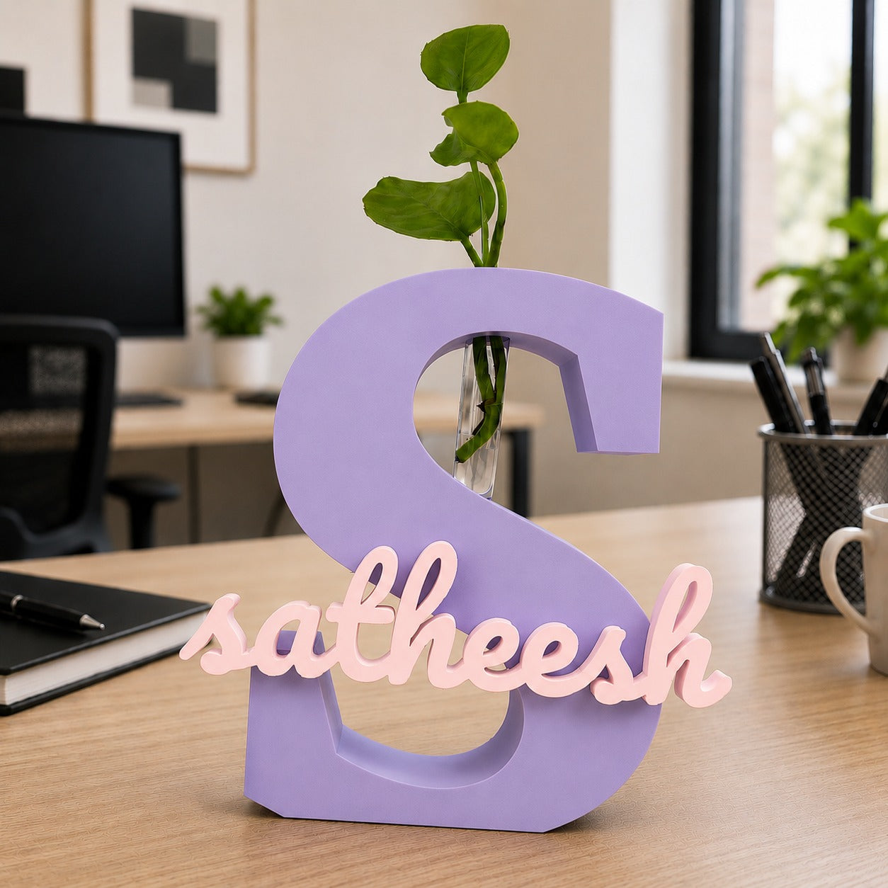 Personalized Initial Letter Vase with Custom Name - Personalized Gift | Home & Office Décor